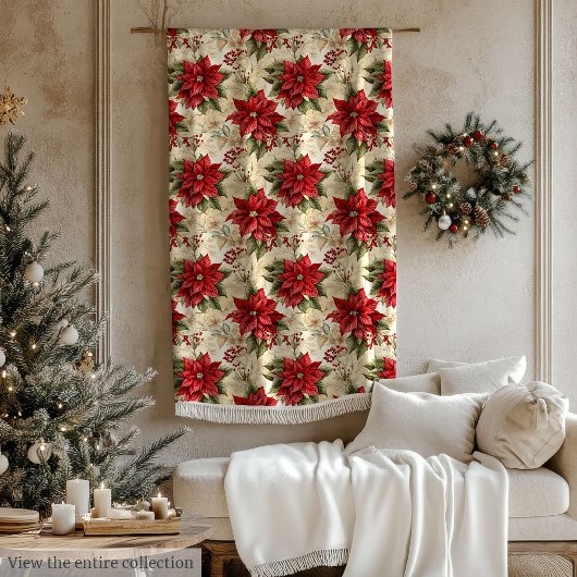 Rustieke Kerstdeken Rood & Wit Bloemmotief Fleece Deken