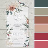 Rustieke kerstden & bessen wit diner all in one uitnodiging