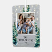 Rustieke kerstdennenboom familiefoto metalen ornament (Voorkant links)