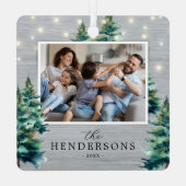 Rustieke kerstdennenboom familiefoto metalen ornament (Achterkant)