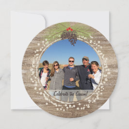 Rustieke Kerstfoto Collage Hout & Pine Cone Kaart