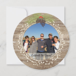 Rustieke Kerstfoto Collage Hout & Pine Cone Kaart