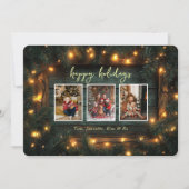 Rustieke Kerstfoto Collage Pine Garland Lights Feestdagenkaart (Voorkant)