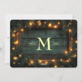 Rustieke Kerstfoto Collage Pine Garland Lights Feestdagenkaart (Achterkant)