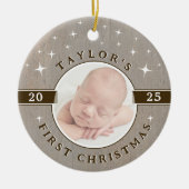 Rustieke kerstfoto-ornament voor baby's eerste ker keramisch ornament (Voorkant)