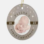 Rustieke kerstfoto-ornament voor baby's eerste ker keramisch ornament (Links)