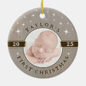 Rustieke kerstfoto-ornament voor baby's eerste ker keramisch ornament (Achterkant)