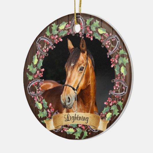 Rustieke Kerstgebruiken Paard Foto Keramisch Ornament (Links)