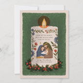 Rustieke kerstkaars Religieus Kerstmis Plat Feestdagenkaart (Voorkant)