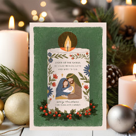 Rustieke kerstkaars Religieus Kerstmis Plat Feestdagenkaart