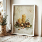 Rustieke kerstkaars schilderij stilleven poster