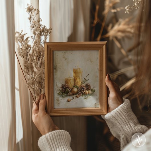 Rustieke kerstkaars schilderij stilleven poster