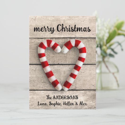 Rustieke kerstkaart hart snoep (Staand voorkant)