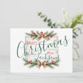 Rustieke kerstkaart met aangepaste naam (Staand voorkant)