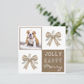 Rustieke kerstkaart met foto en strik (Staand voorkant)