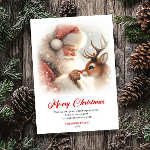 Rustieke kerstkaarten met Rudolph en Kerstman Feestdagenkaart