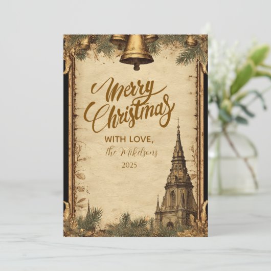 Rustieke kerstklokken feestdagenkaart (Staand voorkant)