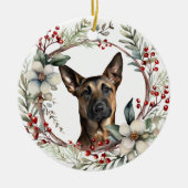 Rustieke Kerstkrans Belgische Malinois Hond Keramisch Ornament (Voorkant)