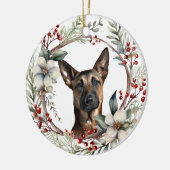 Rustieke Kerstkrans Belgische Malinois Hond Keramisch Ornament (Links)