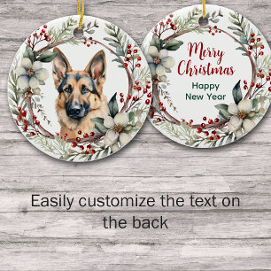 Rustieke Kerstkrans Duitse Herder Hond Keramisch Ornament