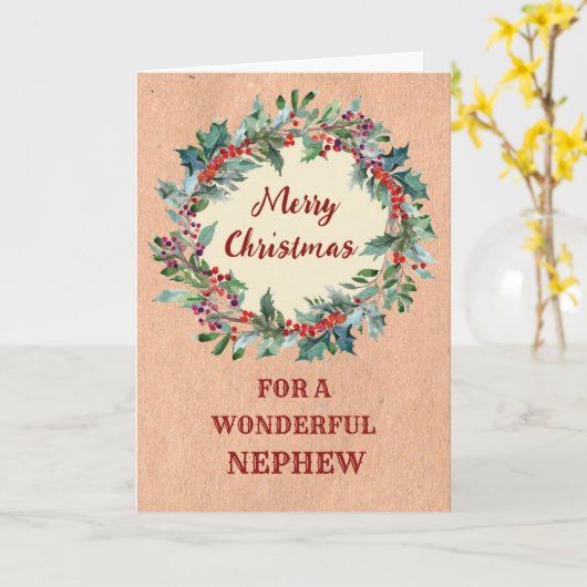Rustieke Kerstkrans neef Vrolijk Kerstfeest Kaart (Gele Bloem)
