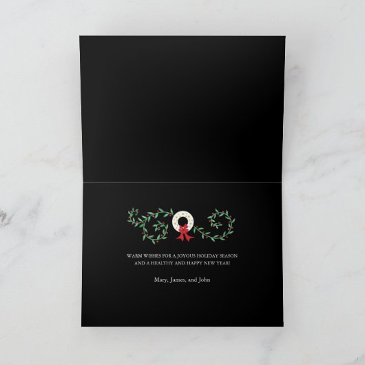 Rustieke Kerstkrans Rood Geruit Familie Feestdagen Kaart (Binnen)