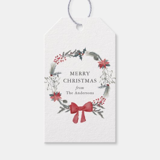 Rustieke kerstkrans vakantie cadeaulabel (Voorkant)