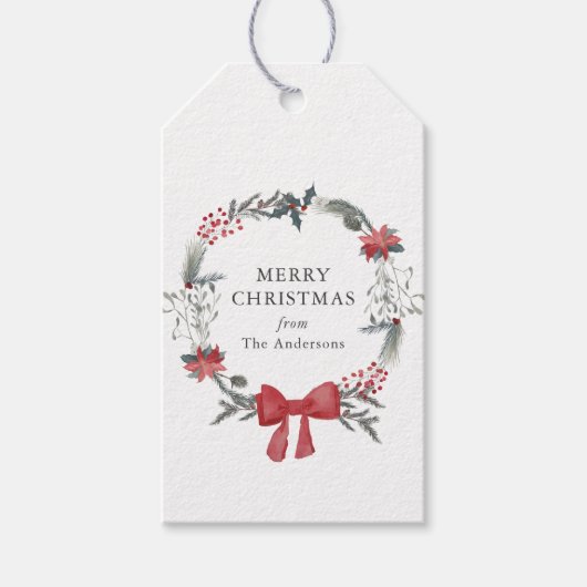 Rustieke kerstkrans vakantie cadeaulabel (Voorkant)