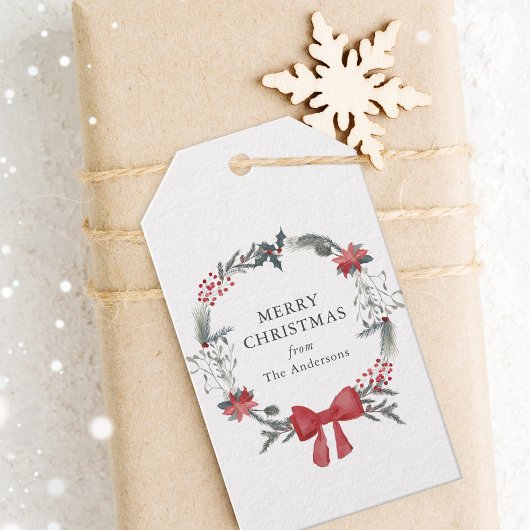 Rustieke kerstkrans vakantie cadeaulabel