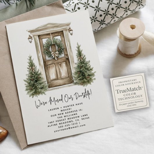 Rustieke Kerstkrans Waterverf Bow We zijn verhuisd Aankondigingskaart