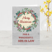 Rustieke Kerstkrans Zoon in de Wet Vrolijk Kerstfe Kaart (Gele Bloem)