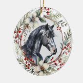 Rustieke Kerstkrans Zwart Paard Keramisch Ornament (Links)