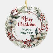 Rustieke Kerstkrans Zwart Paard Keramisch Ornament (Achterkant)