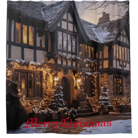 Rustieke Kerstmagie Douchegordijn (Voorkant)