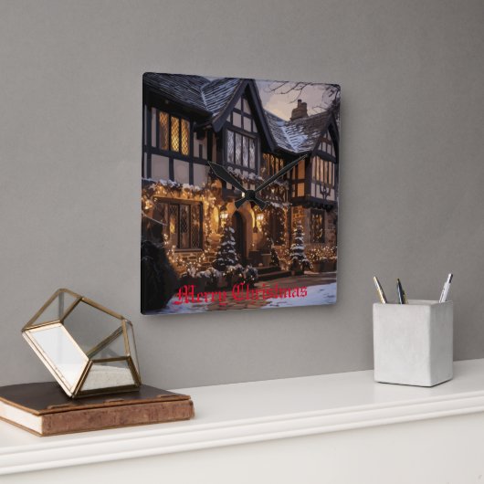 Rustieke Kerstmagie Vierkante Klok (Kantoor)