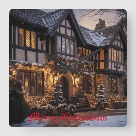 Rustieke Kerstmagie Vierkante Klok (Voorkant)