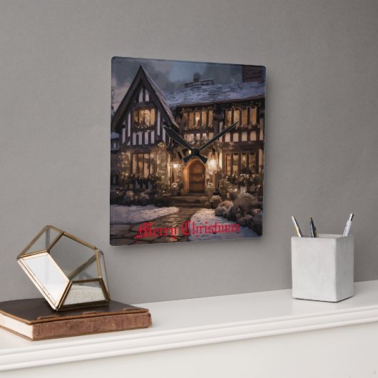 Rustieke Kerstmagie Vierkante Klok (Kantoor)