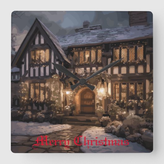 Rustieke Kerstmagie Vierkante Klok (Voorkant)