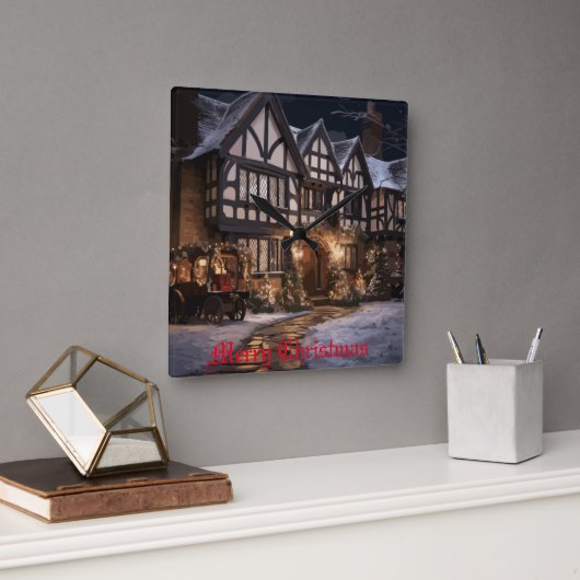 Rustieke Kerstmagie Vierkante Klok (Kantoor)