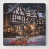 Rustieke Kerstmagie Vierkante Klok (Voorkant)