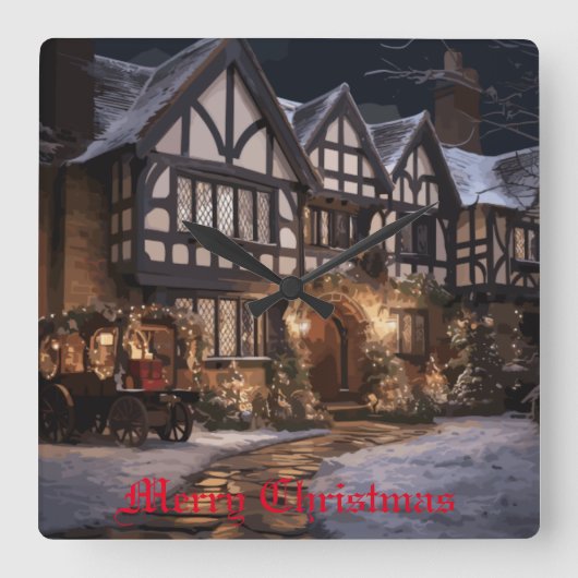 Rustieke Kerstmagie Vierkante Klok (Voorkant)