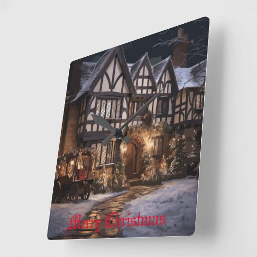 Rustieke Kerstmagie Vierkante Klok (Hoek)