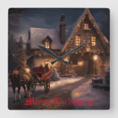 Rustieke Kerstmagie Vierkante Klok (Voorkant)