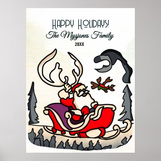 Rustieke Kerstman in Sleigh met Lantaarn Poster (Voorkant)