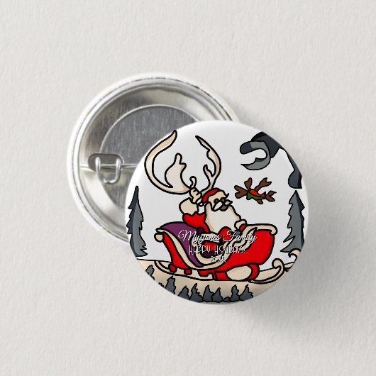 Rustieke Kerstman in Sleigh met Lantaarn Ronde Button 3,2 Cm (Voorkant /achterkant)