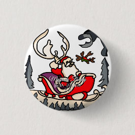 Rustieke Kerstman in Sleigh met Lantaarn Ronde Button 3,2 Cm