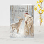 Rustieke Kerstman Kerstmis Kaart (Gele Bloem)