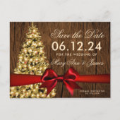 Rustieke Kerstmis Bruiloft Save Datum Boom & Lint Aankondigingskaart (Voorkant)