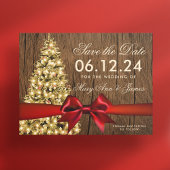 Rustieke Kerstmis Bruiloft Save Datum Boom & Lint Aankondigingskaart