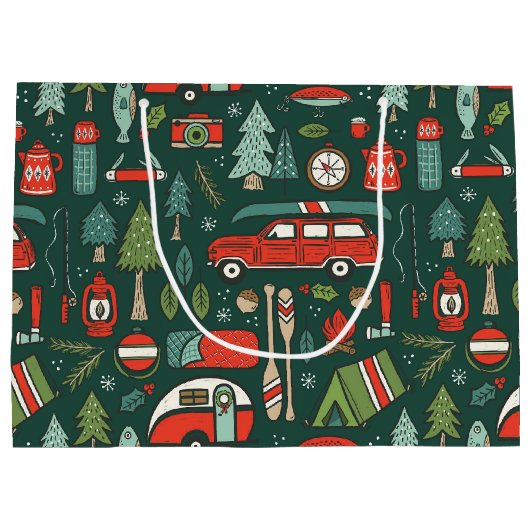 Rustieke Kerstmis Camping Rood & Groen Groot Cadeauzakje (Achterkant)